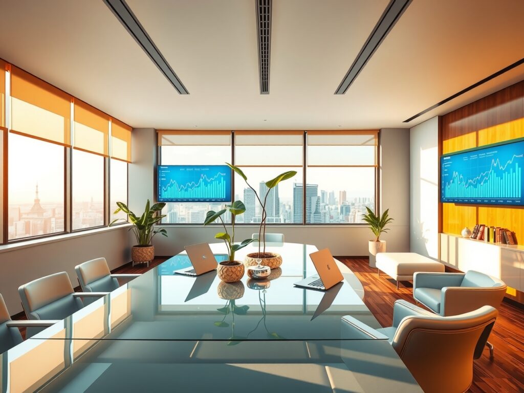 Modern Office Workspace with Technology Tools – free AI stock image