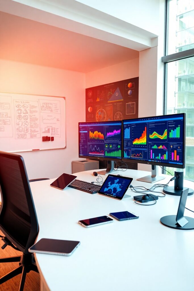Modern Office Workspace with Technology Tools – free AI stock image