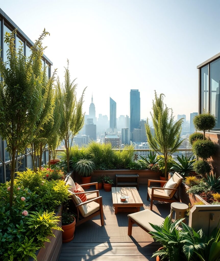 Modern Rooftop Gardens in Urban Architecture – free AI stock image