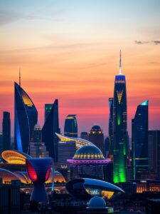 Modern Skyline with Futuristic Architecture – free AI stock image