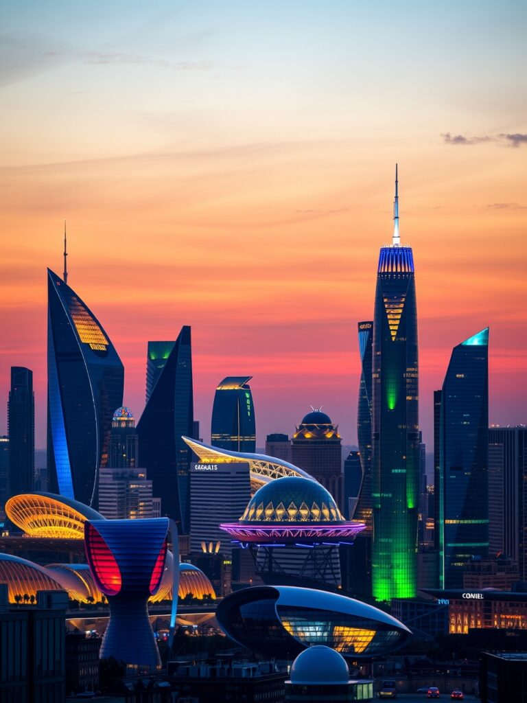 Modern Skyline with Futuristic Architecture – free AI stock image