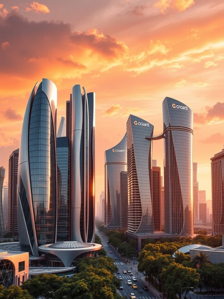 Modern Skylines: A Fusion of Glass and Steel – free AI stock image