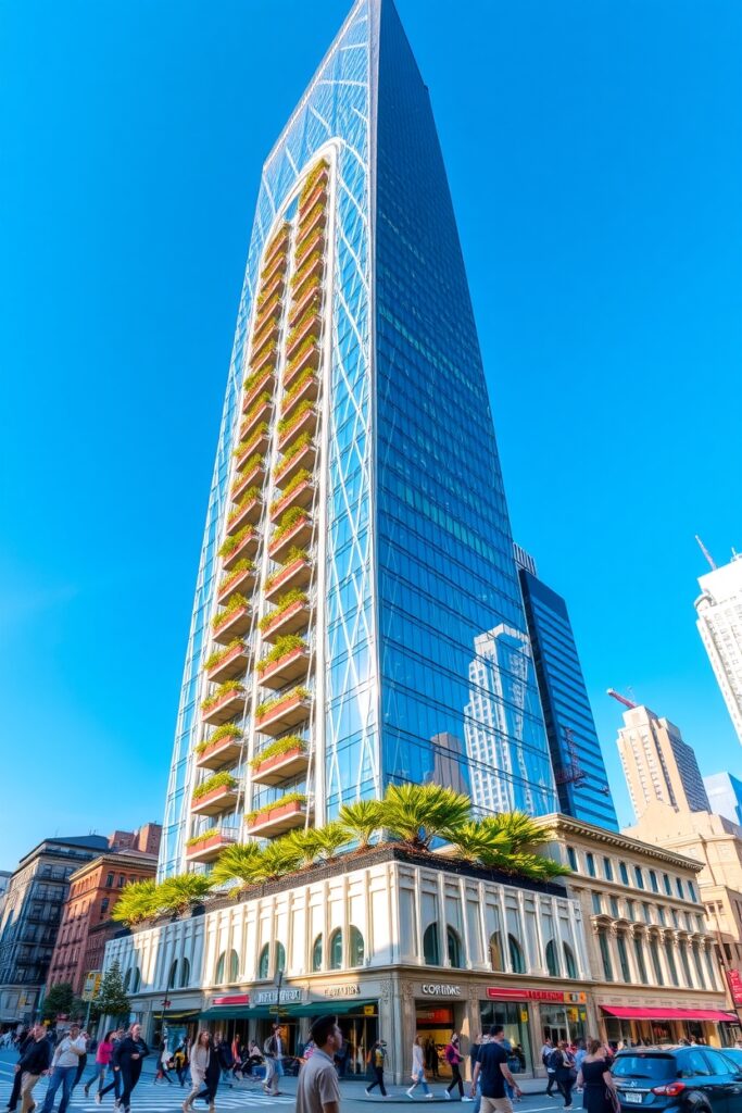 Modern Skyscraper Against a Blue Sky – free AI stock image