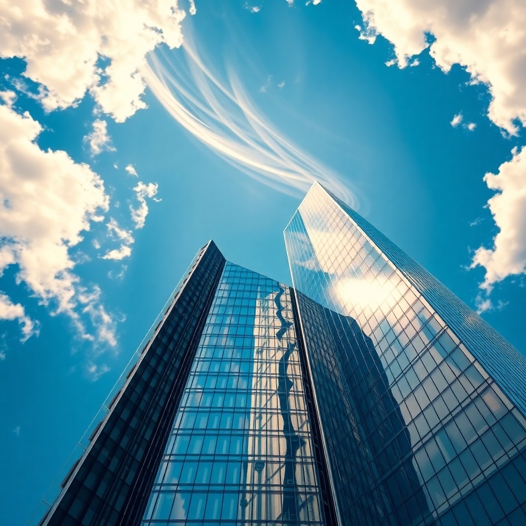 Modern Skyscraper Against a Blue Sky – free AI stock image