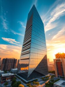 Modern Skyscraper Against a Clear Blue Sky – free AI stock image