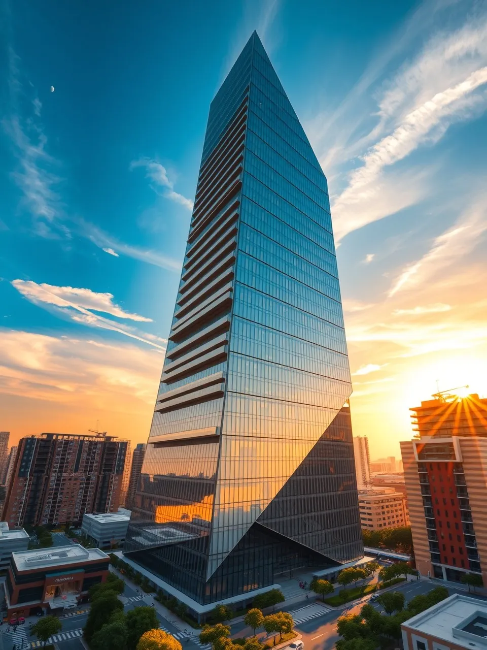 Modern Skyscraper Against a Clear Blue Sky