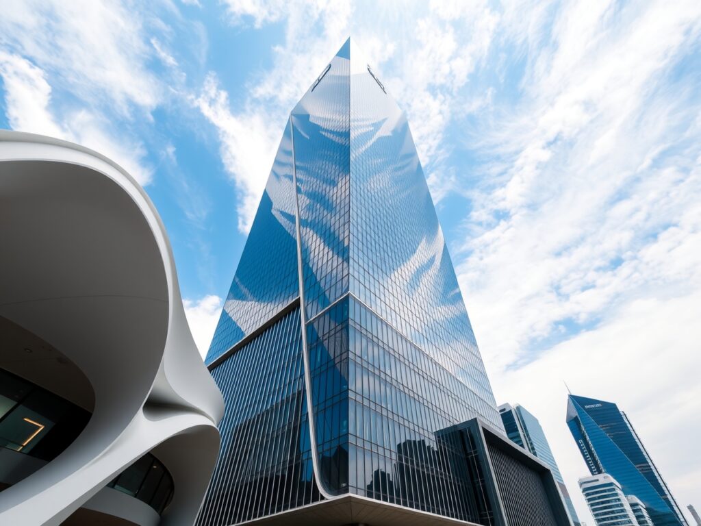 Modern Skyscraper Against a Clear Sky – free AI stock image