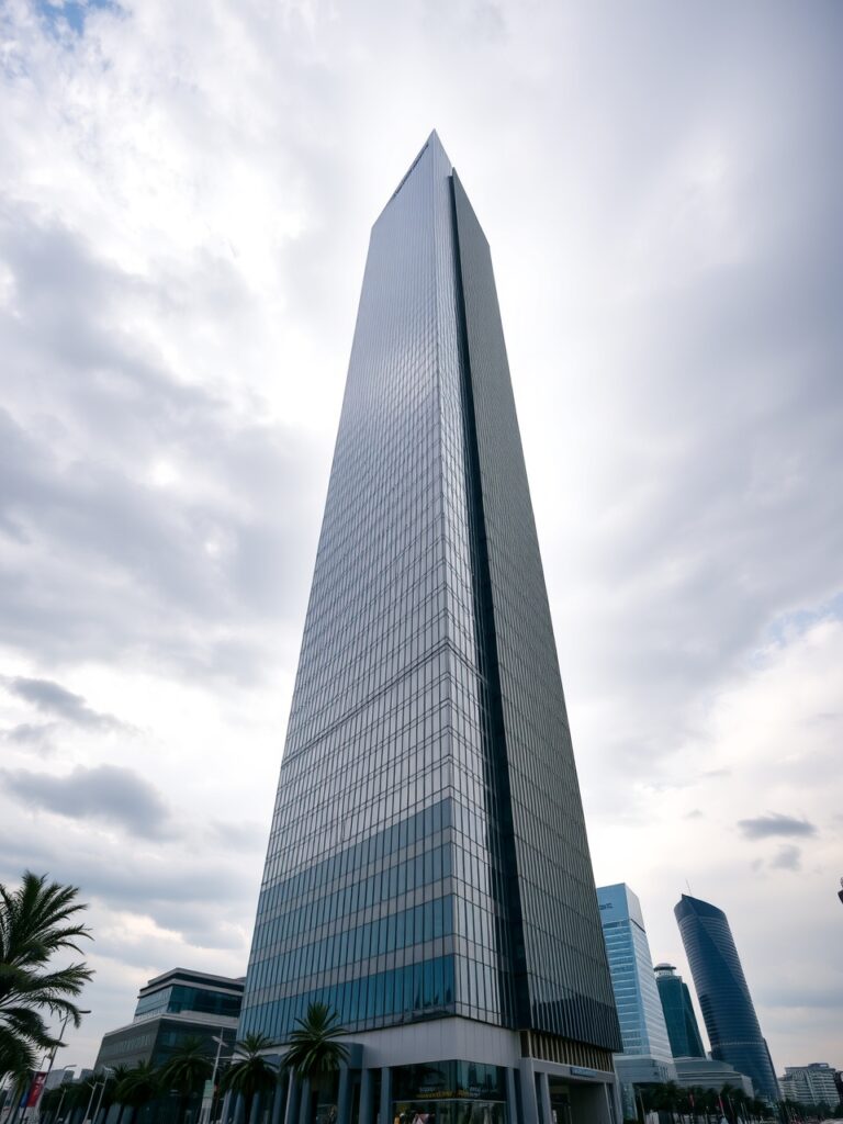Modern Skyscraper Against a Cloudy Sky – free AI stock image