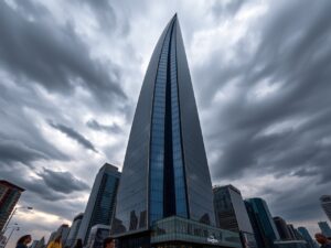 Modern Skyscraper Against a Cloudy Sky – free AI stock image