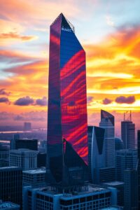 Modern Skyscraper against a Sunset Sky – free AI stock image
