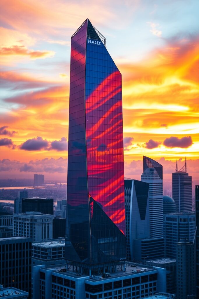 Modern Skyscraper against a Sunset Sky – free AI stock image