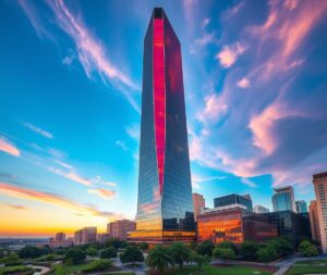 Modern Skyscraper Against a Sunset Sky – free AI stock image