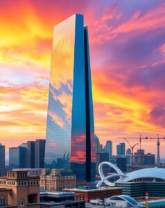 Modern Skyscraper Against a Sunset Sky – free AI stock image