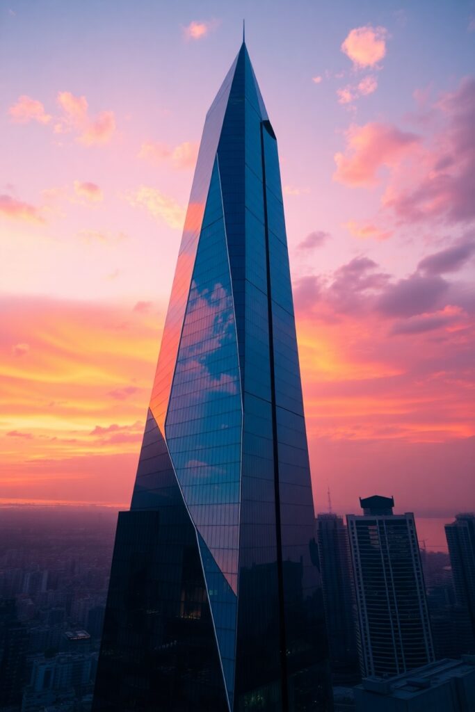 Modern Skyscraper Against a Sunset Sky – free AI stock image