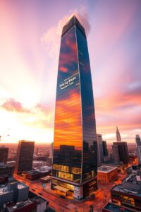 Modern Skyscraper Against a Sunset Sky – free AI stock image