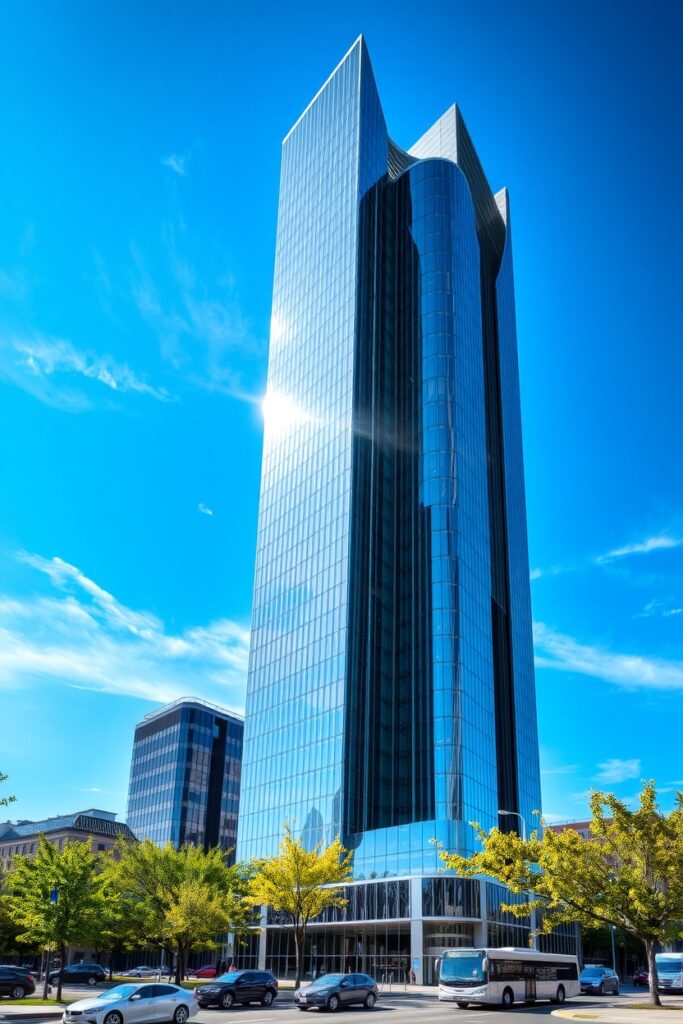 Modern Skyscraper Against Blue Sky – free AI stock image