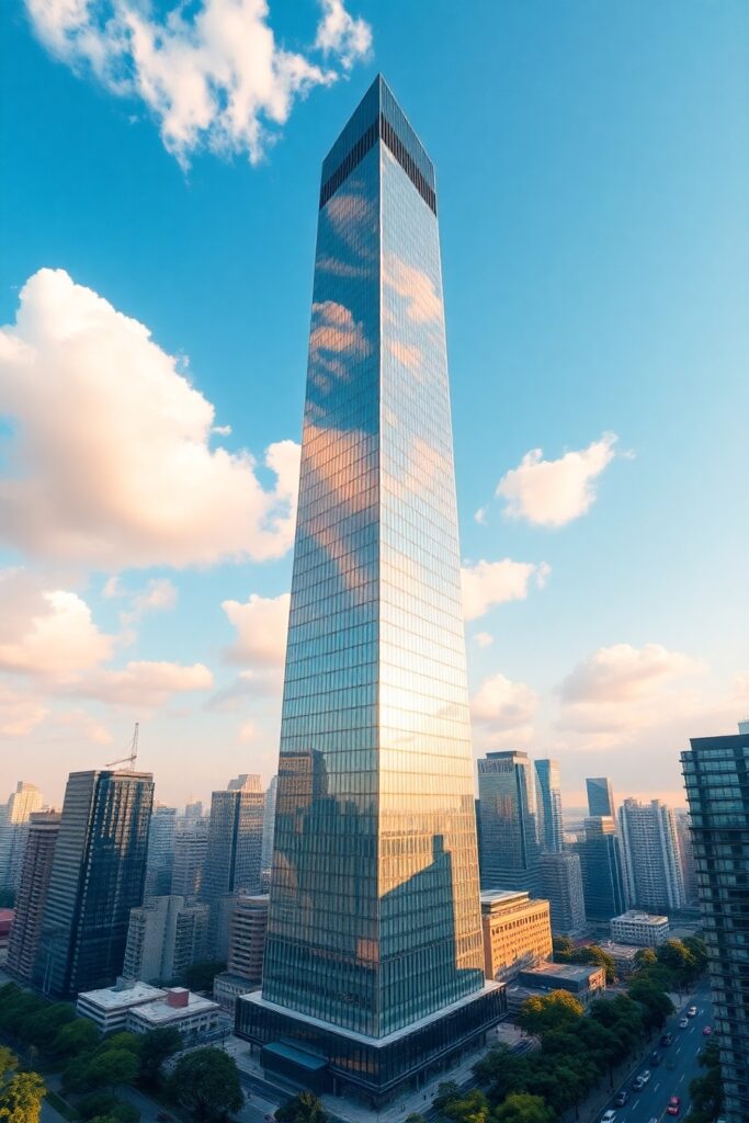 Modern Skyscraper Against Blue Sky – free AI stock image