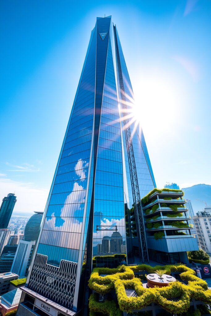 Modern Skyscraper Against Clear Blue Sky – free AI stock image