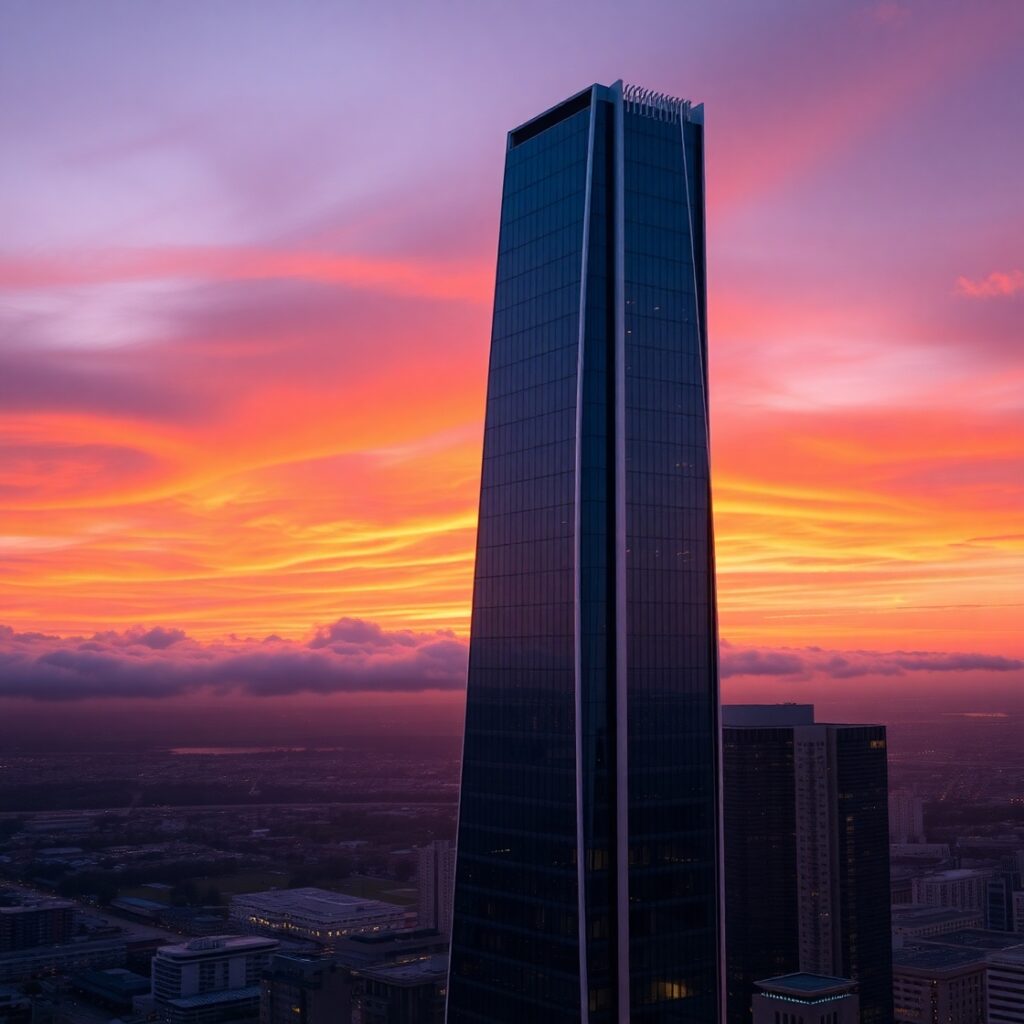 Modern Skyscraper Against Sunset Sky – free AI stock image