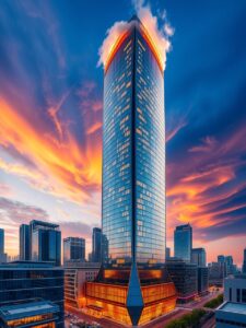 Modern Skyscraper Against the Sunset Sky – free AI stock image