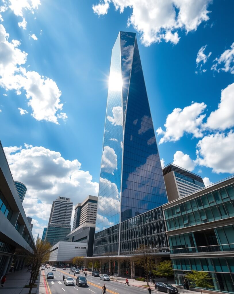 Modern Skyscraper Against Urban Skyline – free AI stock image