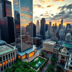 Modern Skyscraper Amidst Urban Landscape – free AI stock image