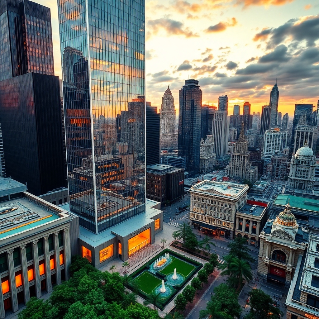 Modern Skyscraper Amidst Urban Landscape – free AI stock image