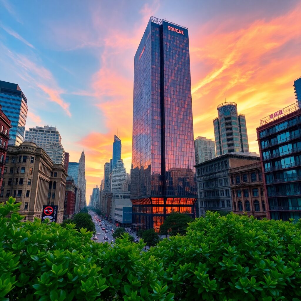 Modern Skyscraper Amidst Urban Landscapes – free AI stock image