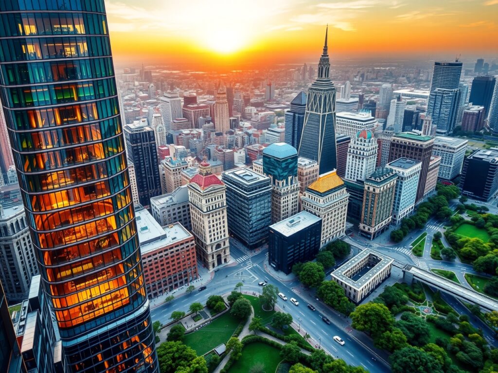 Modern Skyscraper Overlooking Urban Landscape – free AI stock image