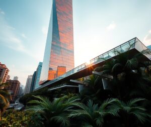 Modern Skyscraper Surrounded by Greenery – free AI stock image
