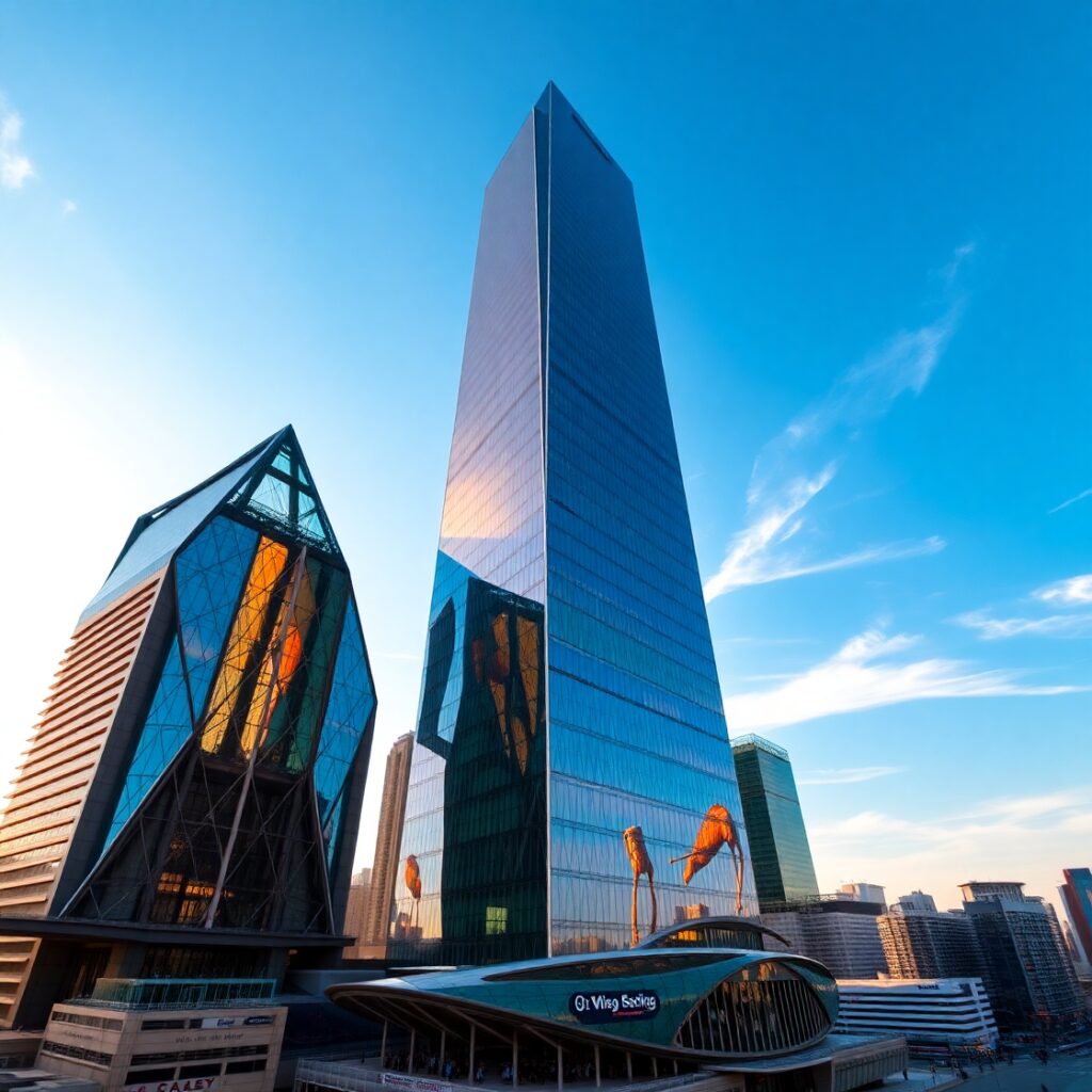 Modern Skyscraper with Glass Facade – free AI stock image