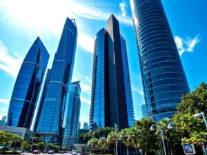 Modern Skyscrapers Against a Blue Sky – free AI stock image