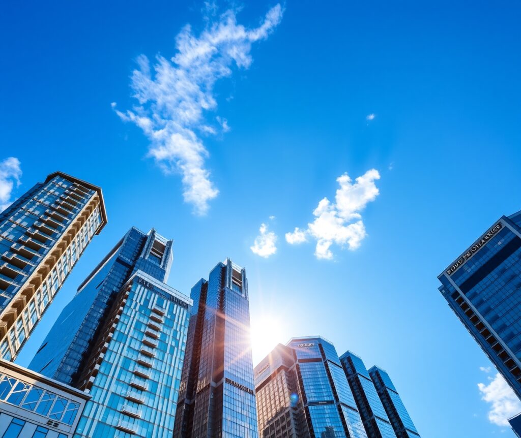 Modern Skyscrapers Against a Blue Sky – free AI stock image