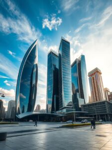 Modern Skyscrapers Against a Clear Blue Sky – free AI stock image
