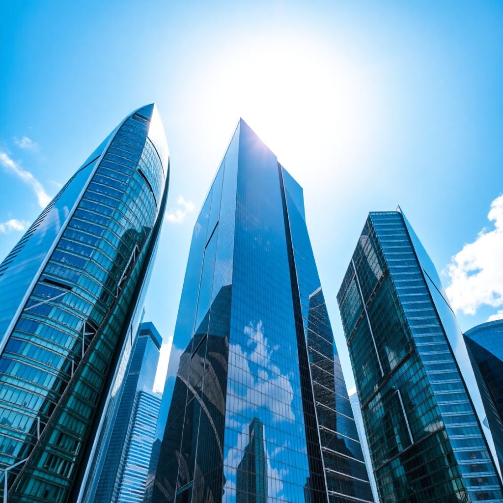 Modern Skyscrapers Against a Clear Blue Sky – free AI stock image