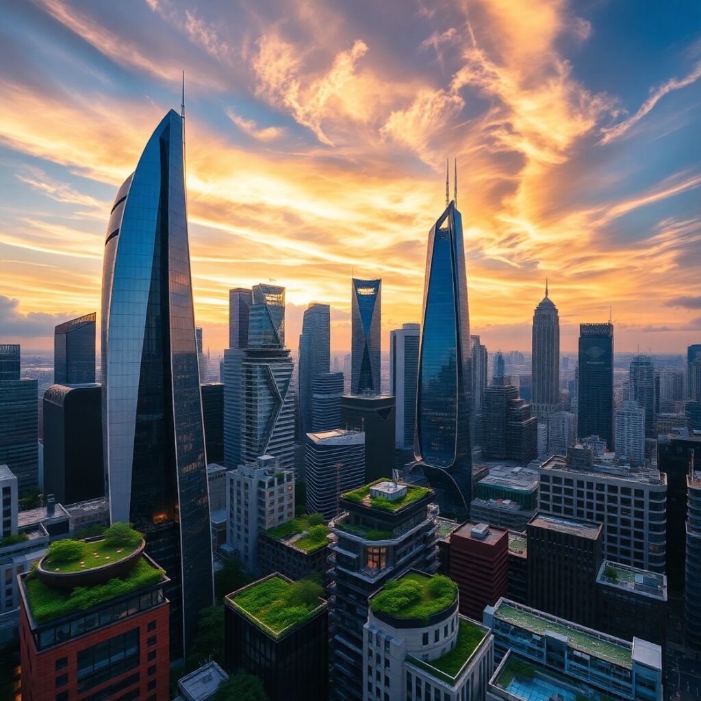 Modern Skyscrapers Against a Cloudy Sky – free AI stock image