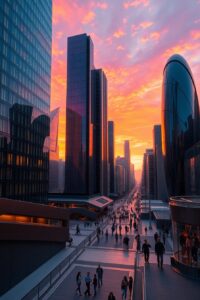 Modern Skyscrapers Against a Sunset Sky – free AI stock image
