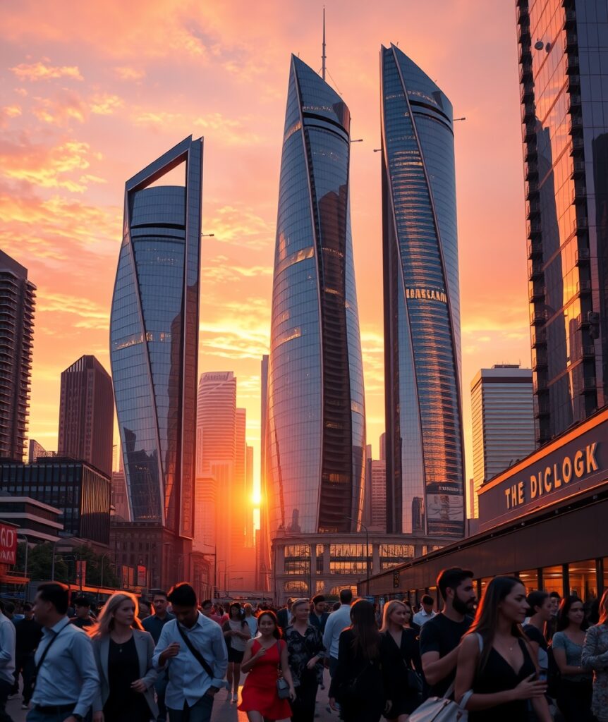 Modern Skyscrapers Against a Sunset Sky – free AI stock image