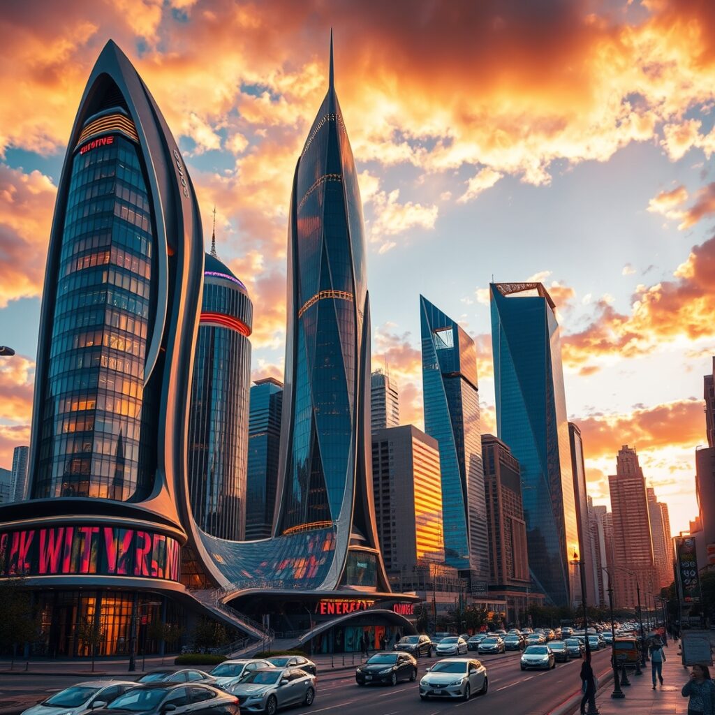 Modern Skyscrapers Against a Vibrant – free AI stock image