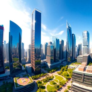 Modern Skyscrapers Against Blue Sky – free AI stock image