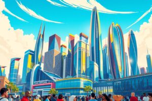 Modern Skyscrapers Against Clear Blue Sky – free AI stock image