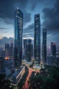 Modern Skyscrapers in a Bustling Cityscape – free AI stock image