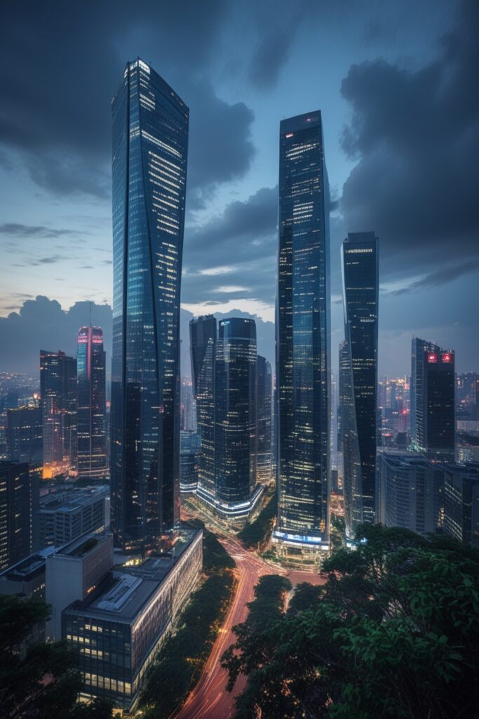 Modern Skyscrapers in a Bustling Cityscape – free AI stock image