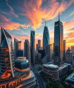 Modern Skyscrapers Reflecting in Glass Facades – free AI stock image