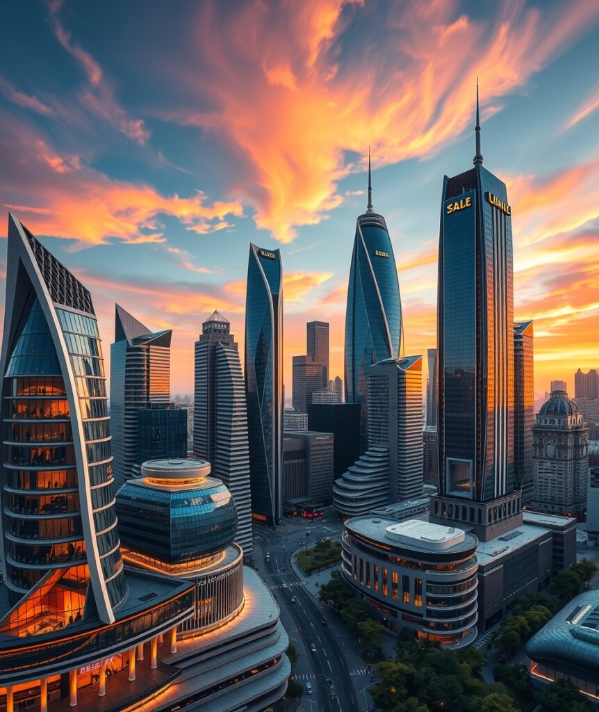Modern Skyscrapers Reflecting in Glass Facades – free AI stock image