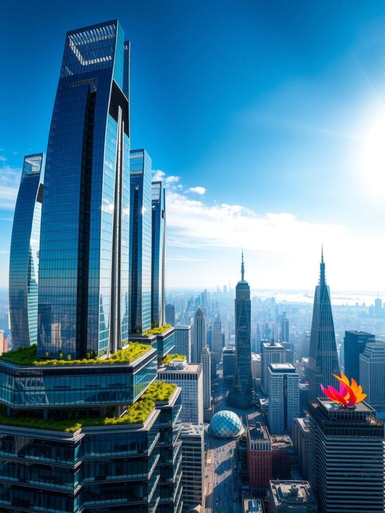 Modern Skyscrapers Under Clear Blue Sky – free AI stock image