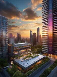 Modern Urban Architecture Against a Sunset – free AI stock image