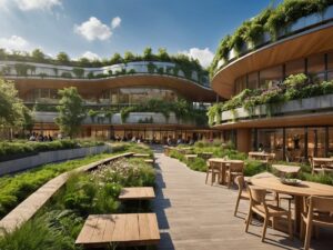 Modern Urban Architecture with Green Spaces – free AI stock image