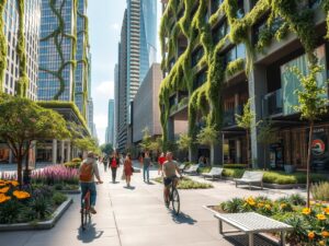Modern Urban Architecture with Green Spaces – free AI stock image