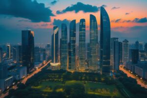 Modern Urban Investment Landscape at Dusk – free AI stock image